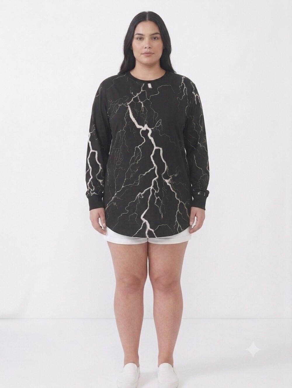 Black Lightning-Print Long Sleeve Top Up To Size 3XL